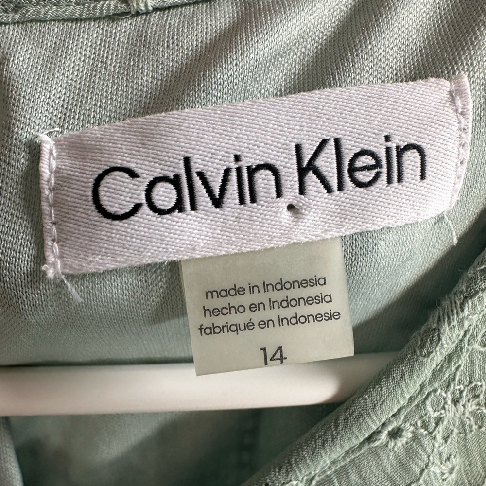 Calvin Klein Mint Green sleeveless Dress eyelet lace size 14 Cottagecore - Picture 3 of 8